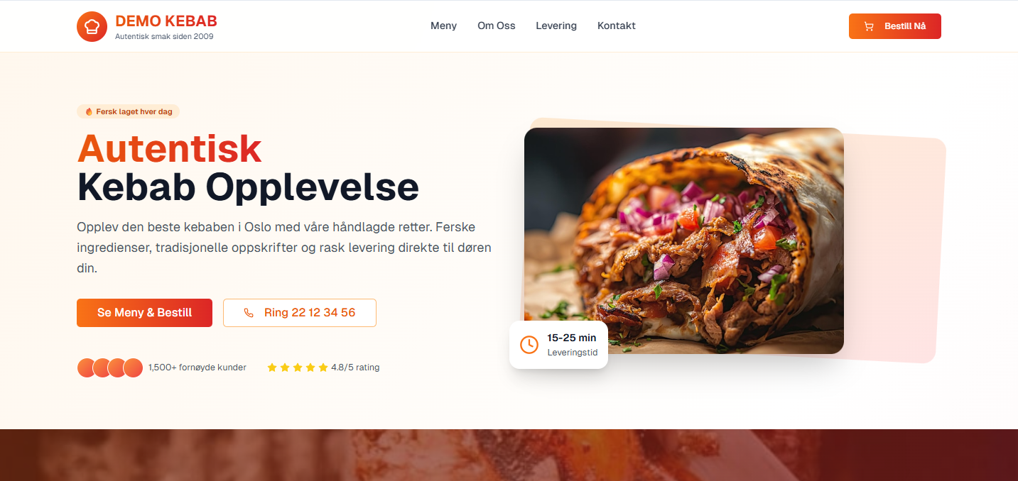 Etter: Moderne restaurant nettside med bestillingssystem
